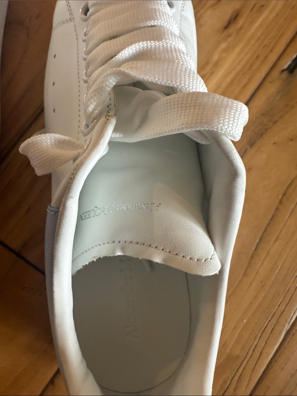 Alexander McQueen White Leather Sneakers with Light Gray Heel - Picture 6 of 9